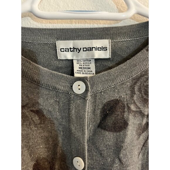 Cathy Daniels Womens Medium Gray Rose Print Button Up Cardigan - Picture 6 of 7